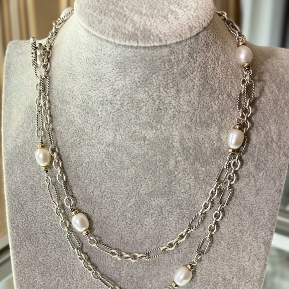 David Yurman 925 18k Gold Bijoux Pearl Station Necklace 36